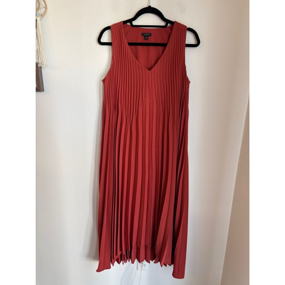J. Jill women’s pleated V-Neck burnt orange rust Sleeveless Dress Brick Red SM - Picture 3 of 14